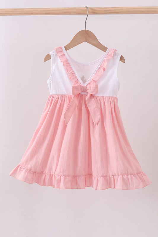 Pink cross jacquard embroidery ruffle dress