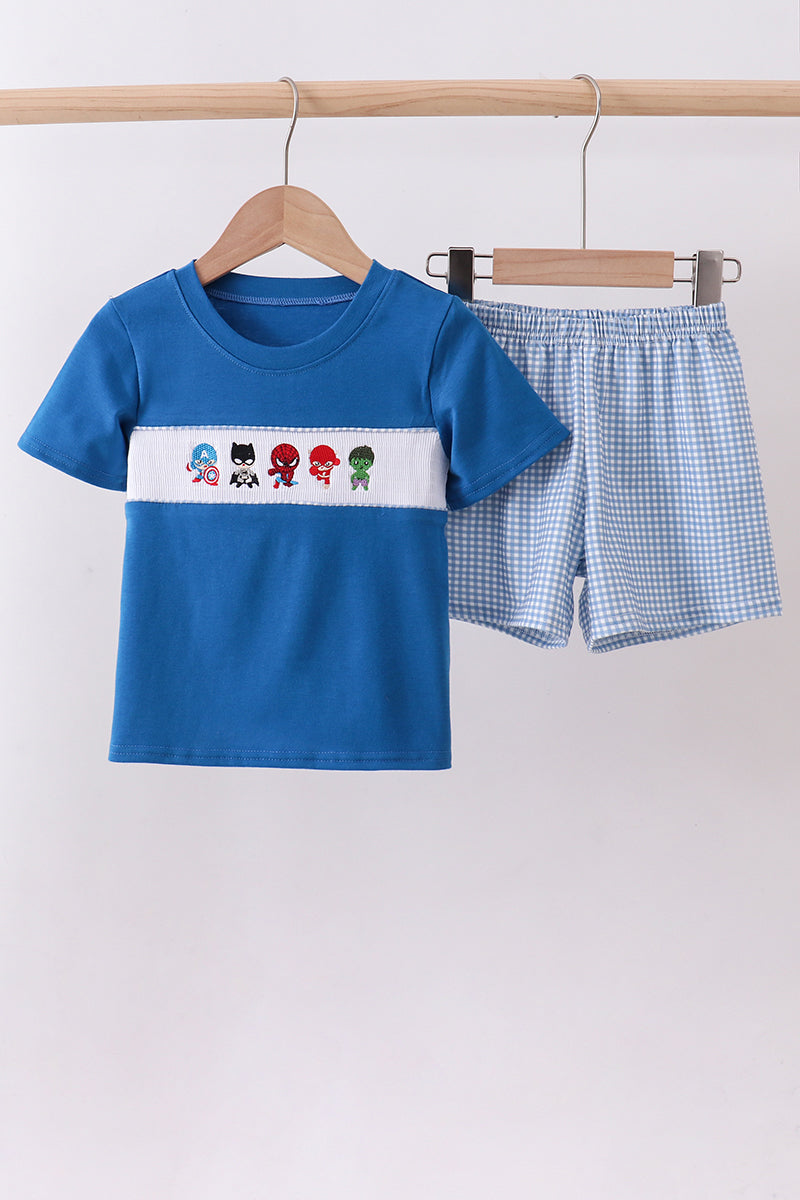 Super Hero Smocked Gingham Shorts Set