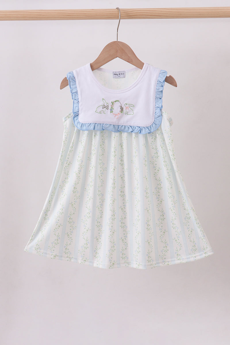 Floral Bunny Embroidered Ruffle Dress