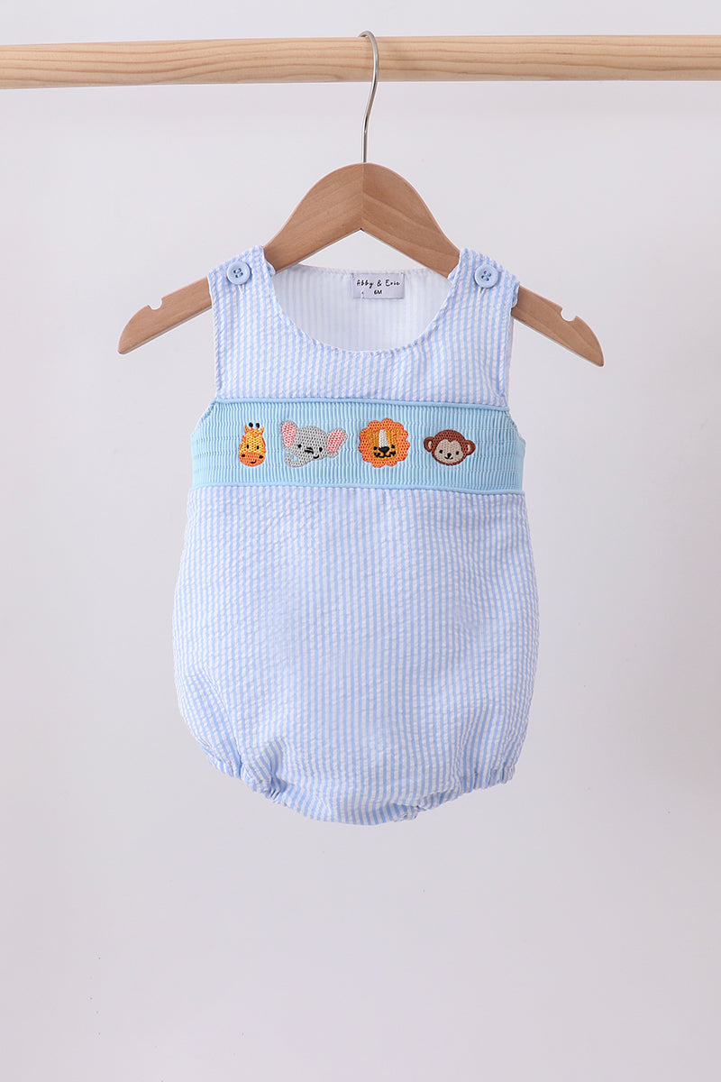 Seersucker Animal Smocked Bubble