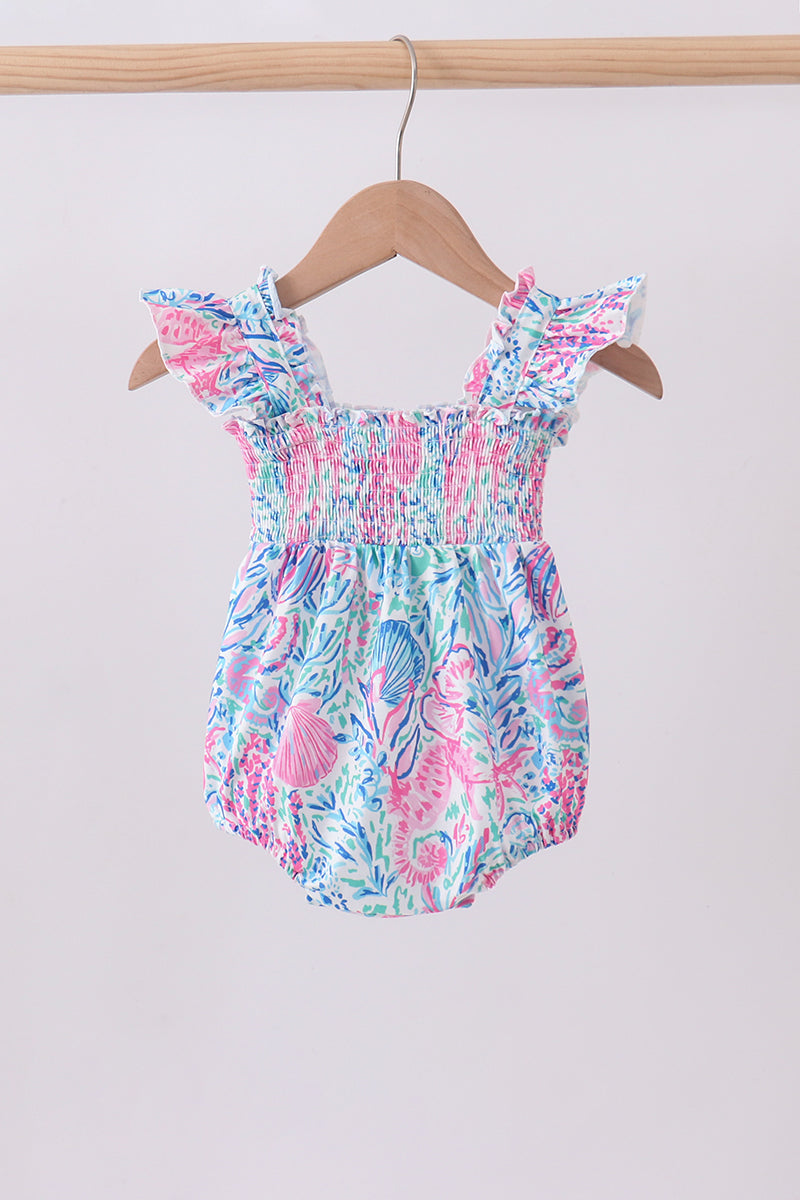 Blue Marine Smocked Ruffle Bubble