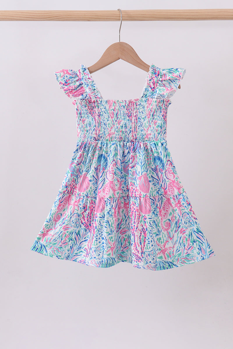 Blue Marine Smocked Ruffle Dress