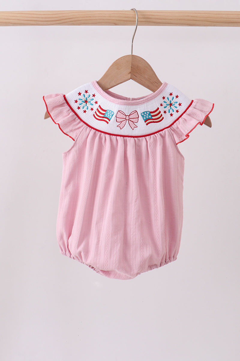Pink Patriotic Smocked Jacquard Bubble