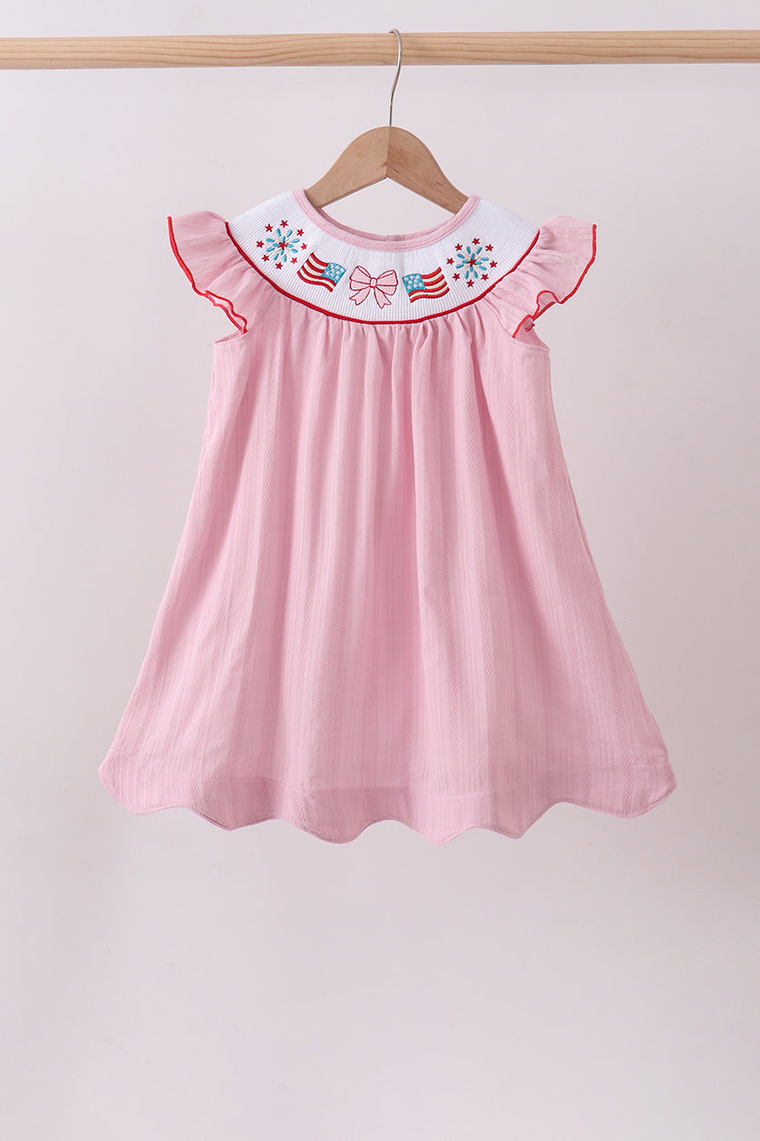 Pink Patriotic Smocked Jacquard Dress