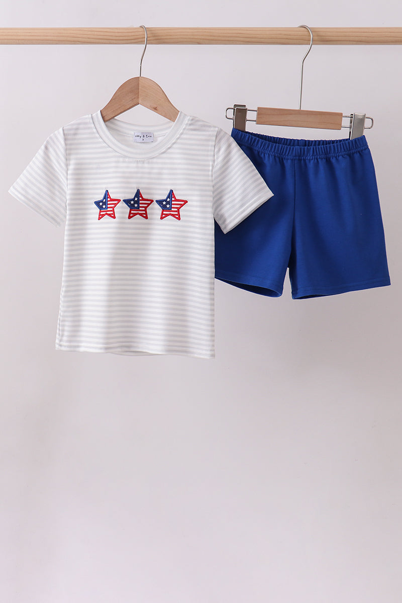 Patriotic Star Appliqué Shorts Set