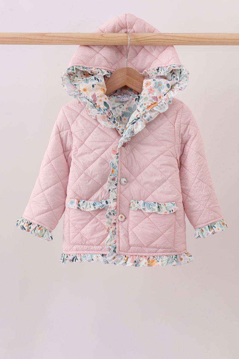 Pink Floral Ruffle Quilted Jacket