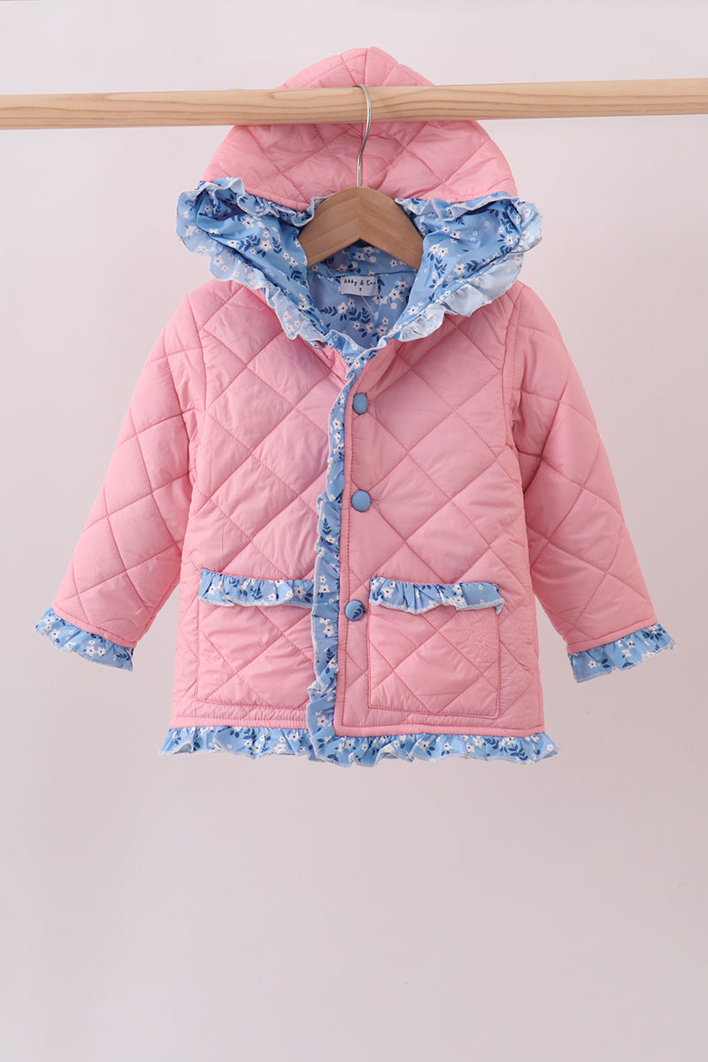 Peach Floral Ruffle Quilted Jacket