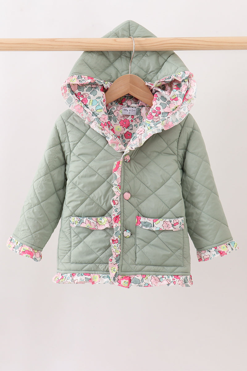 Sage Floral Ruffle Quilted Jacket