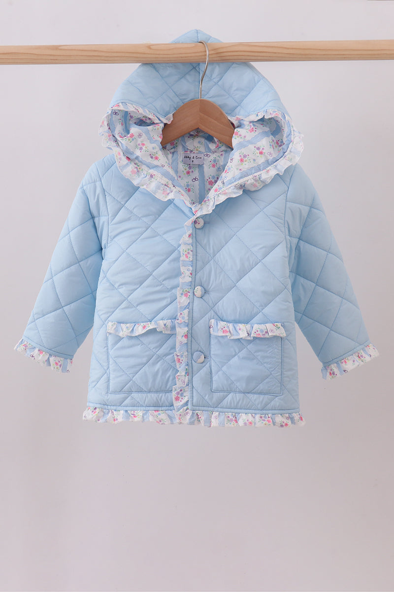 Blue Floral Ruffle Quilted Jacket