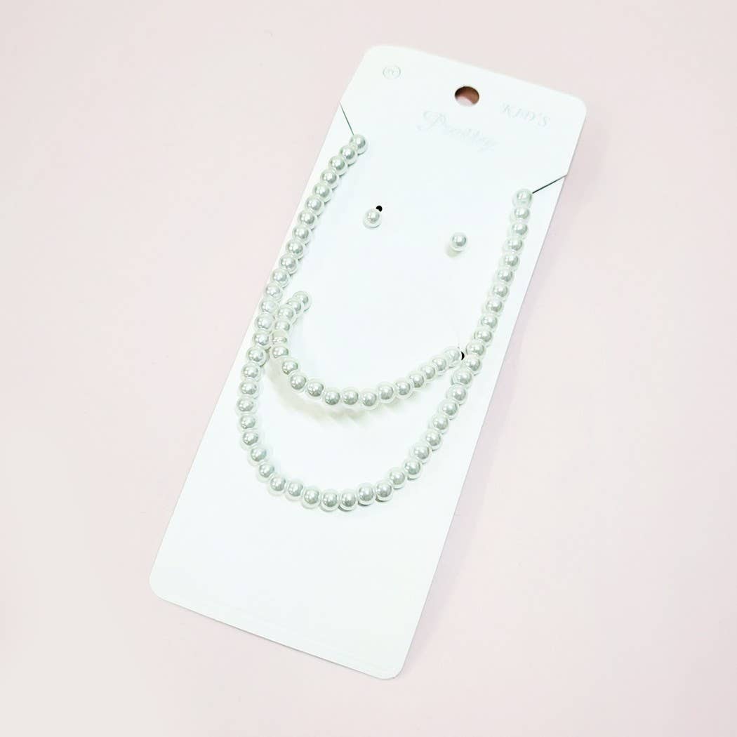 Kids Faux Pearl Necklace Bracelet Earrings Set