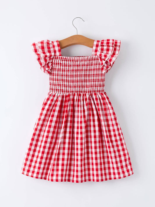 Red Gingham Smocked Ruffle Dress