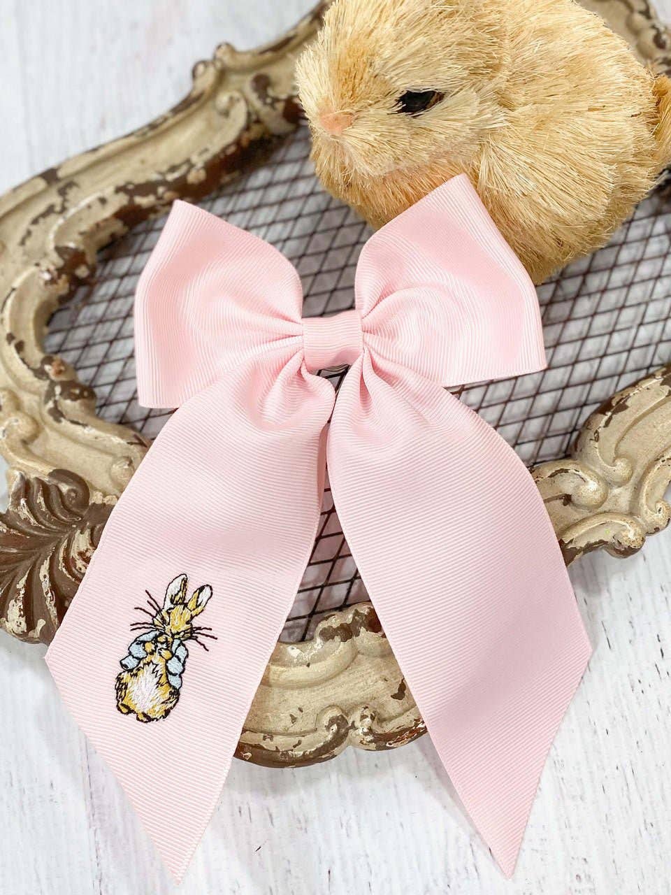 Peter Cottontail Embroidered Long Tail Cheer Bow