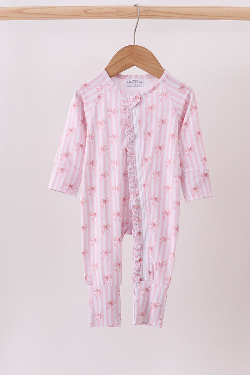 Blush Bow Stripe Bamboo Sleeper