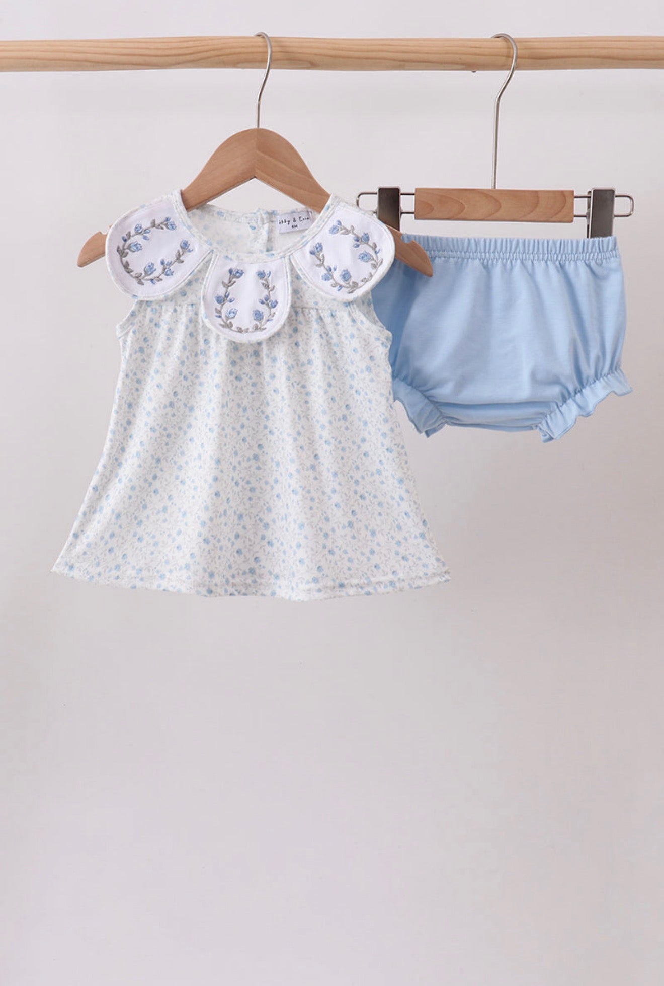 Blue Floral Embroidered Bloomer Set