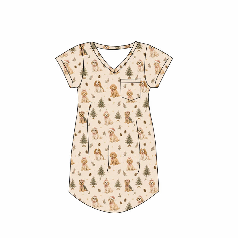 Women’s Christmas Dogs Bamboo Gown