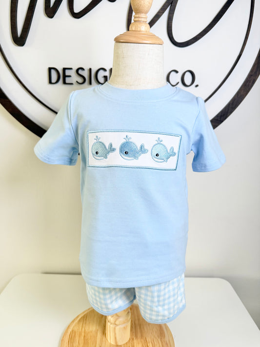 Whale Embroidered Shorts Set