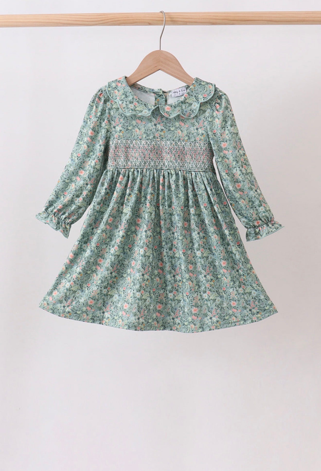 Green Floral Smocked Dress