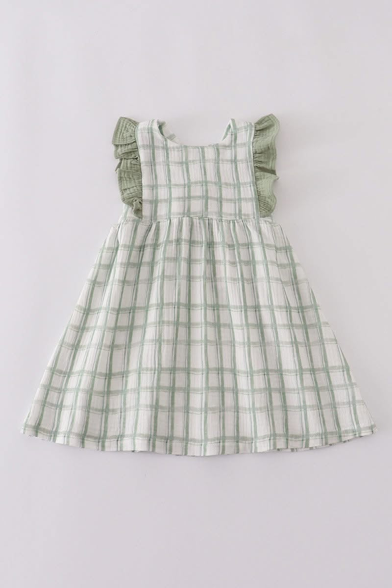 Sage Ruffle Plaid Dress