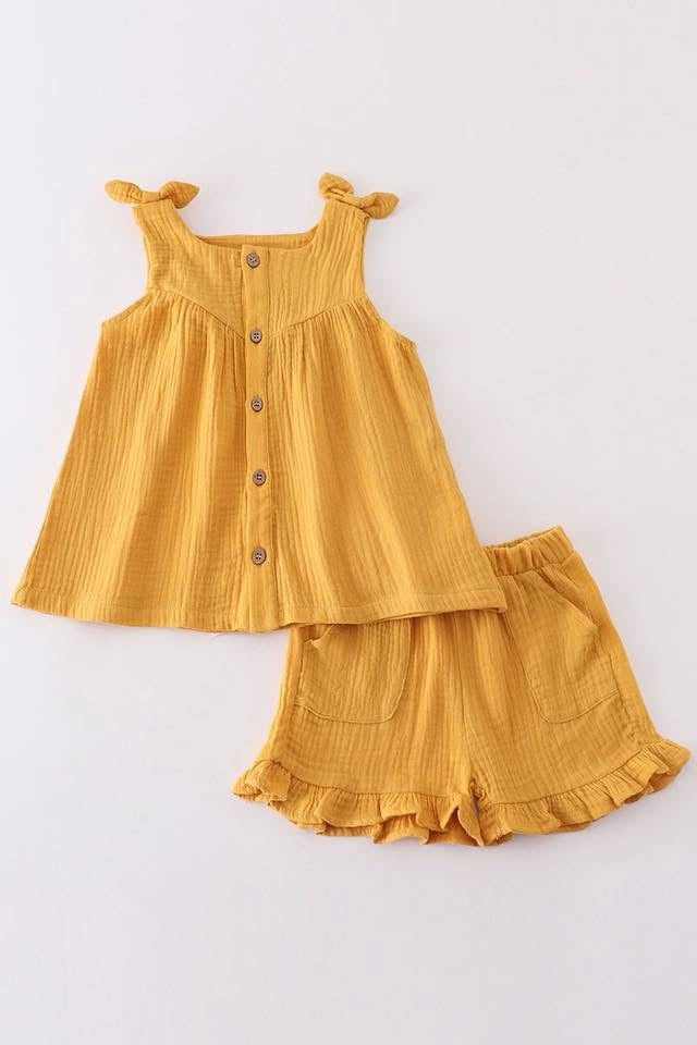 Mustard Muslin Shorts Set