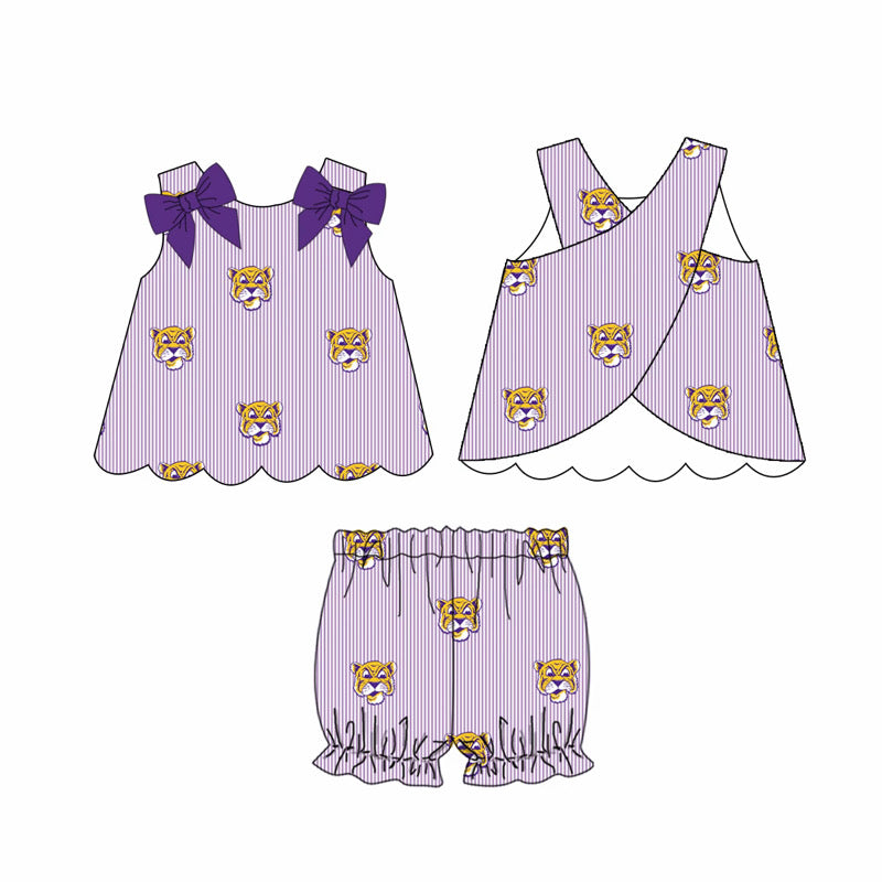 Tigers Embroidered Seersucker Bloomer Set