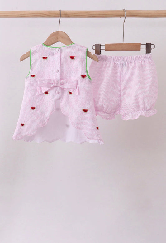 Seersucker Watermelon Shorts Set