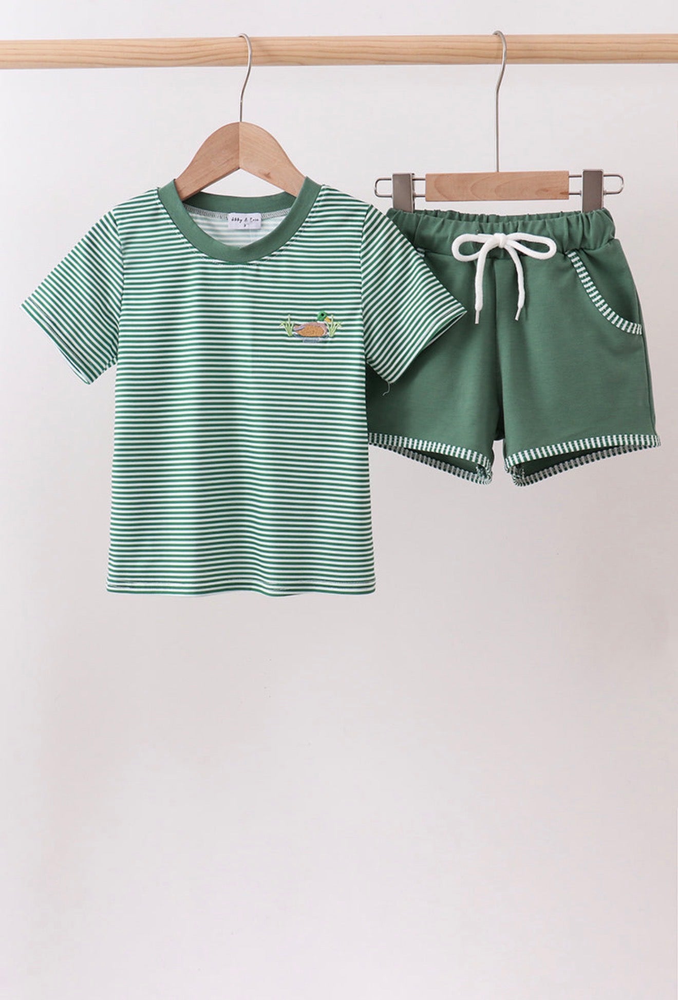 Green Stripe Duck Shorts Set