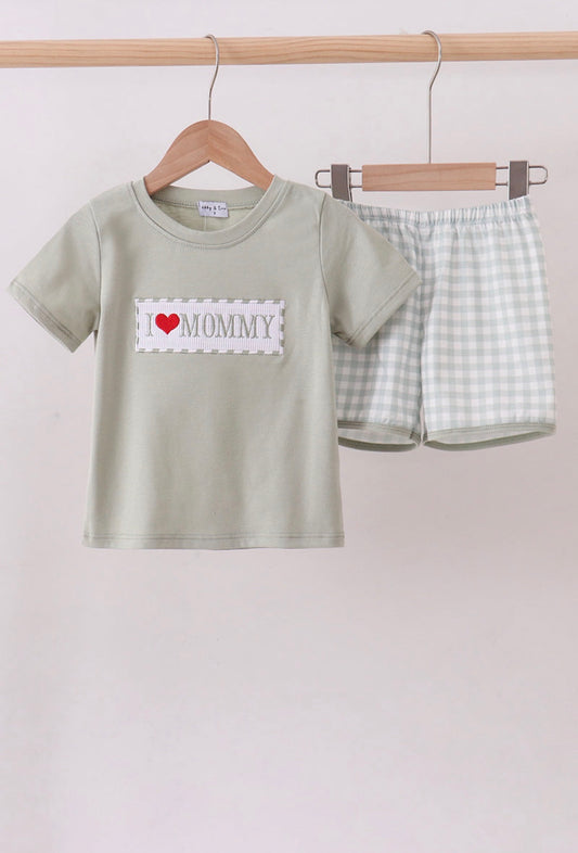 Green I Love Mommy Shorts Set