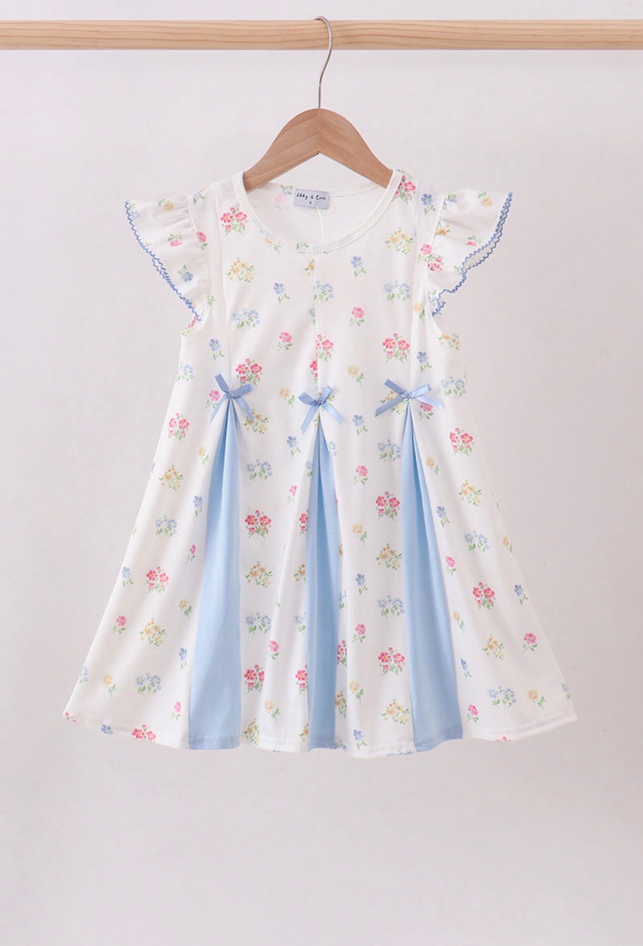 Blue floral bow ruffle dress