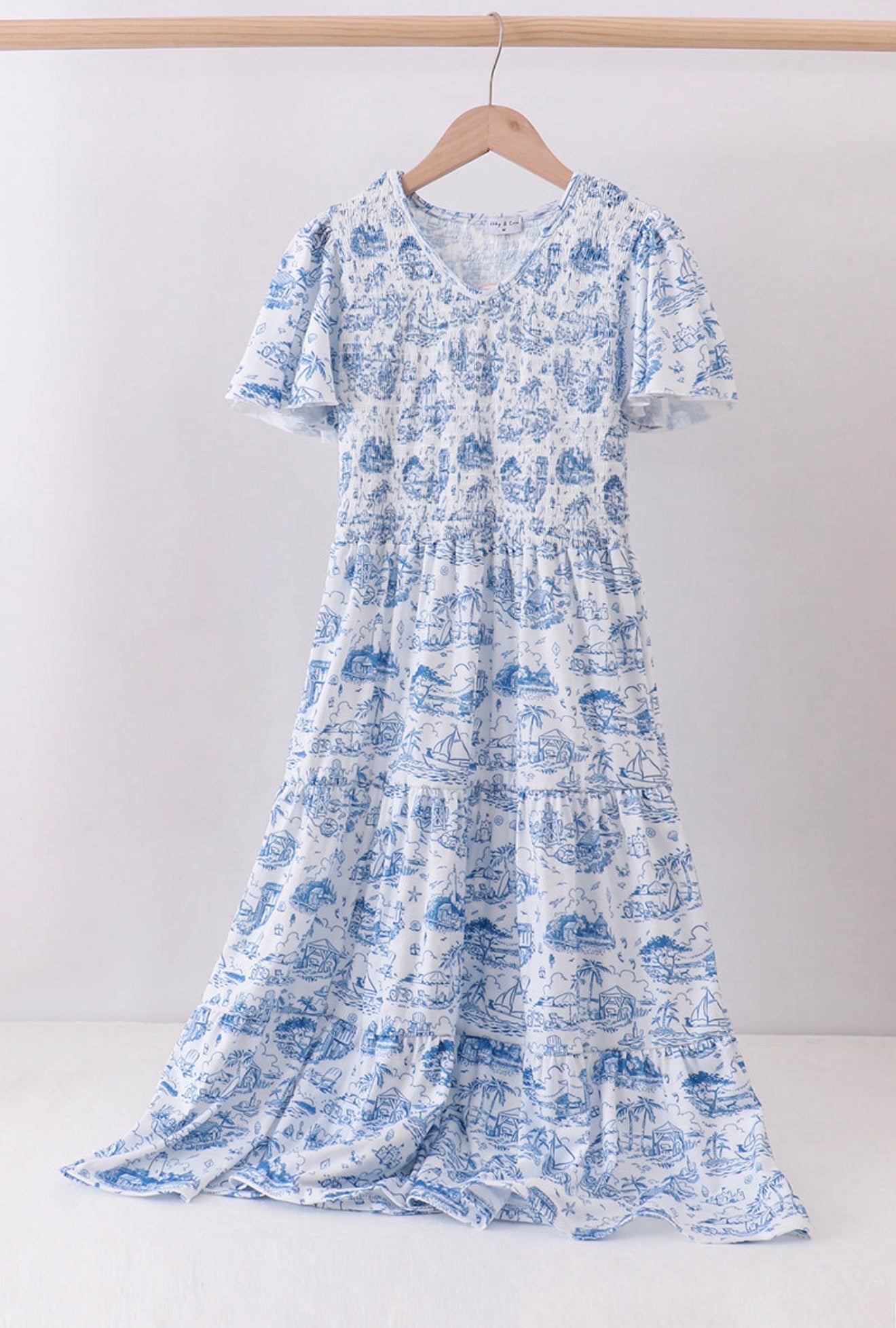 Adult Beach Toile Smocked Dress