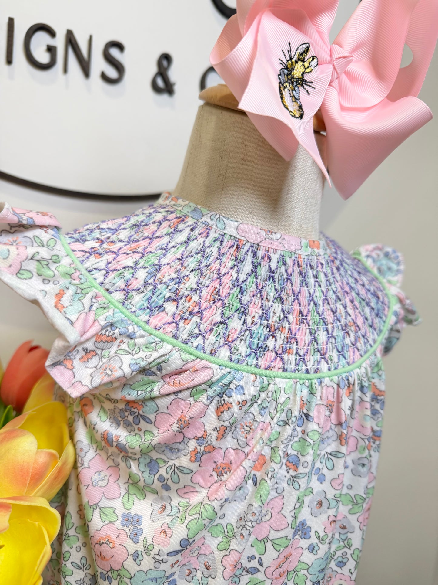 Pastel Floral Smocked Bubble