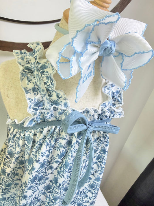 Blue Floral Ruffle Shorts Set
