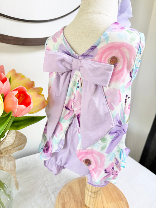 Purple Floral Swing Back Bloomer Set