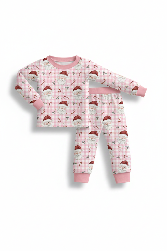 Pink Santa Claus Gingham Bamboo Pajama Set