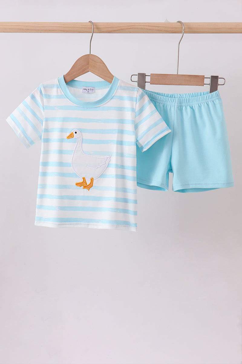 Blue Goose Applique Shorts Set