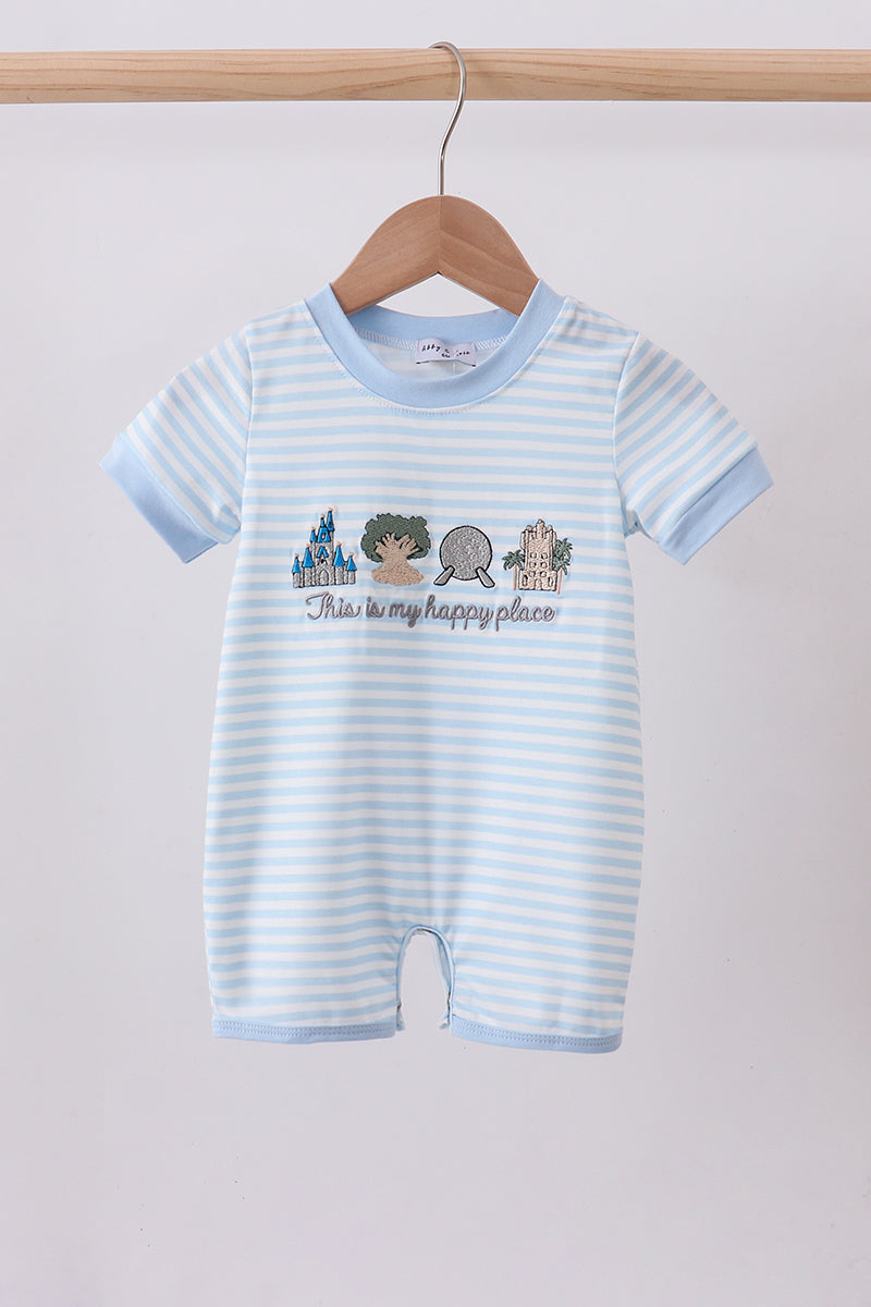 Happy Place Embroidery Stripe Romper