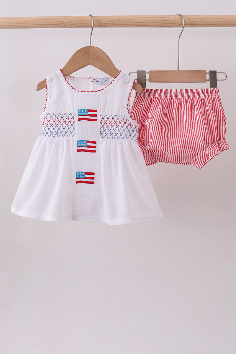 Flag Smocked Seersucker Bloomer Set