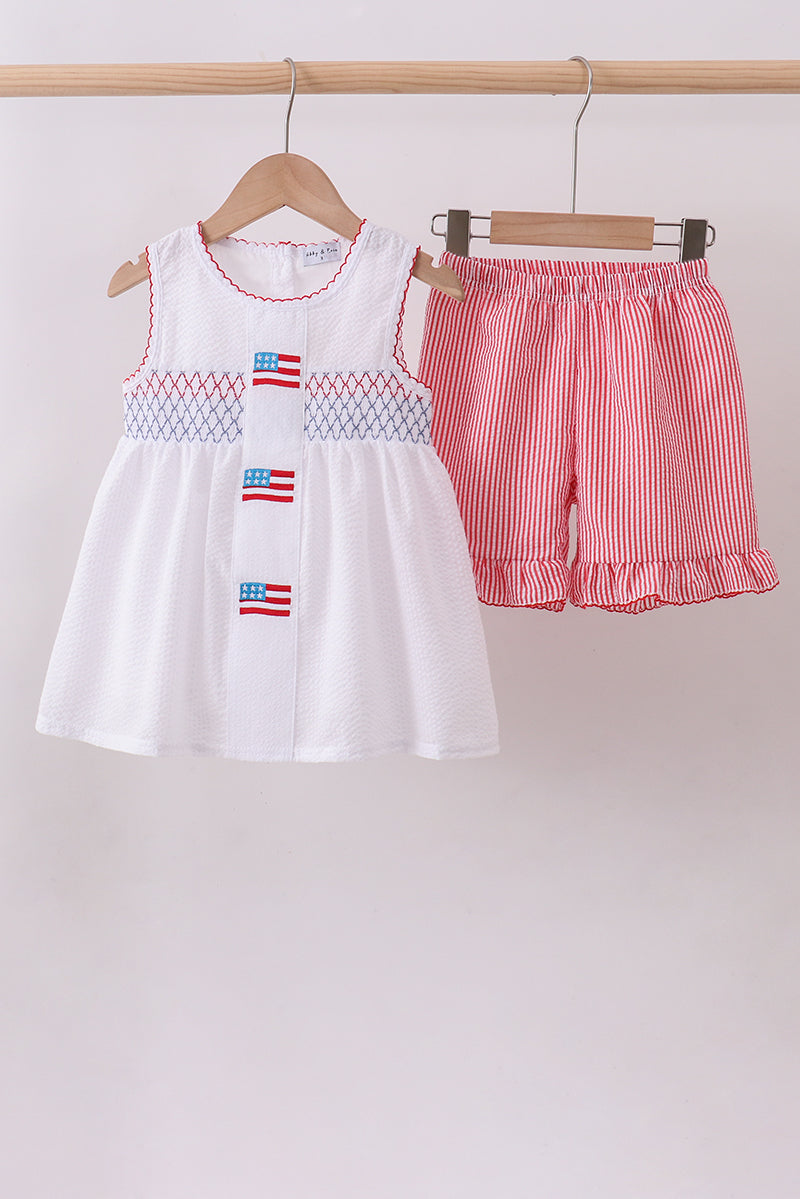 Flag Smocked Seersucker Shorts Set