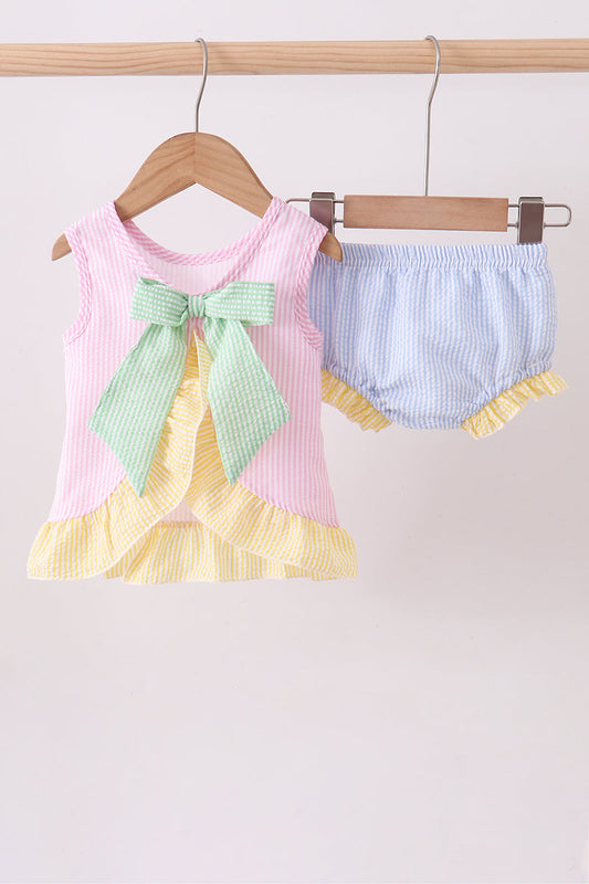 Seersucker Color Block Bloomer Set