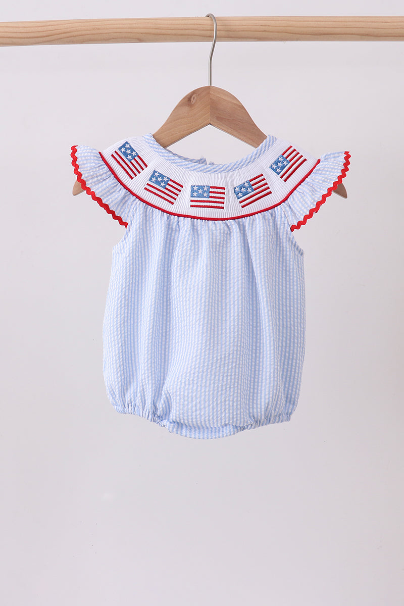 Flag Smocked Seersucker Bubble