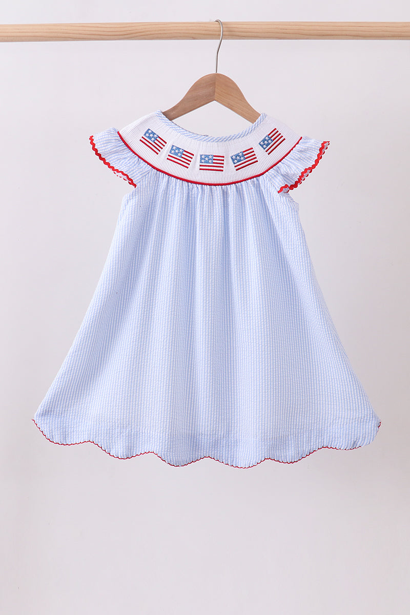 Flag Smocked Seersucker Dress