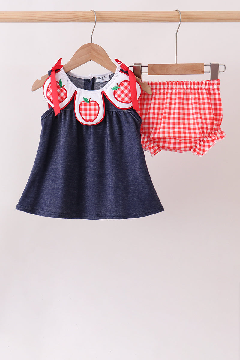 Apple Appliqué Denim Bloomer Set