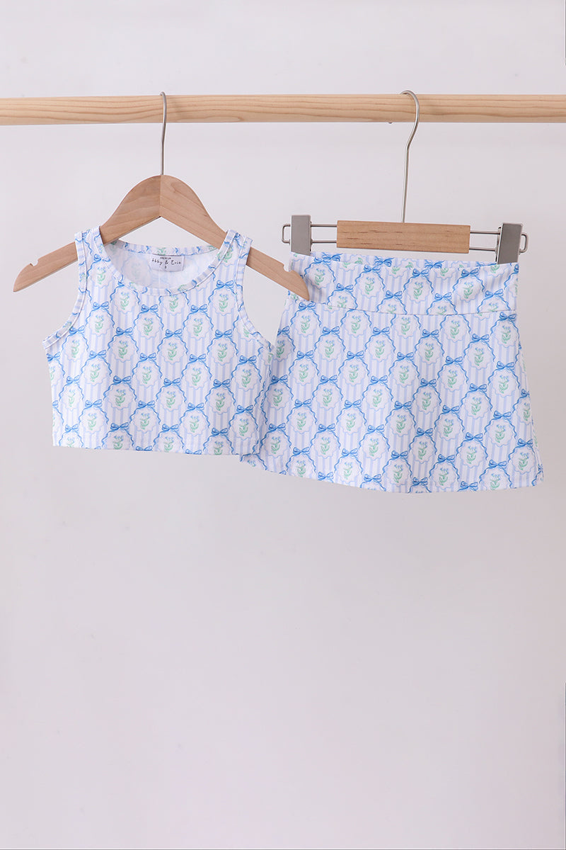 Blue Bow Floral Active Skort Set