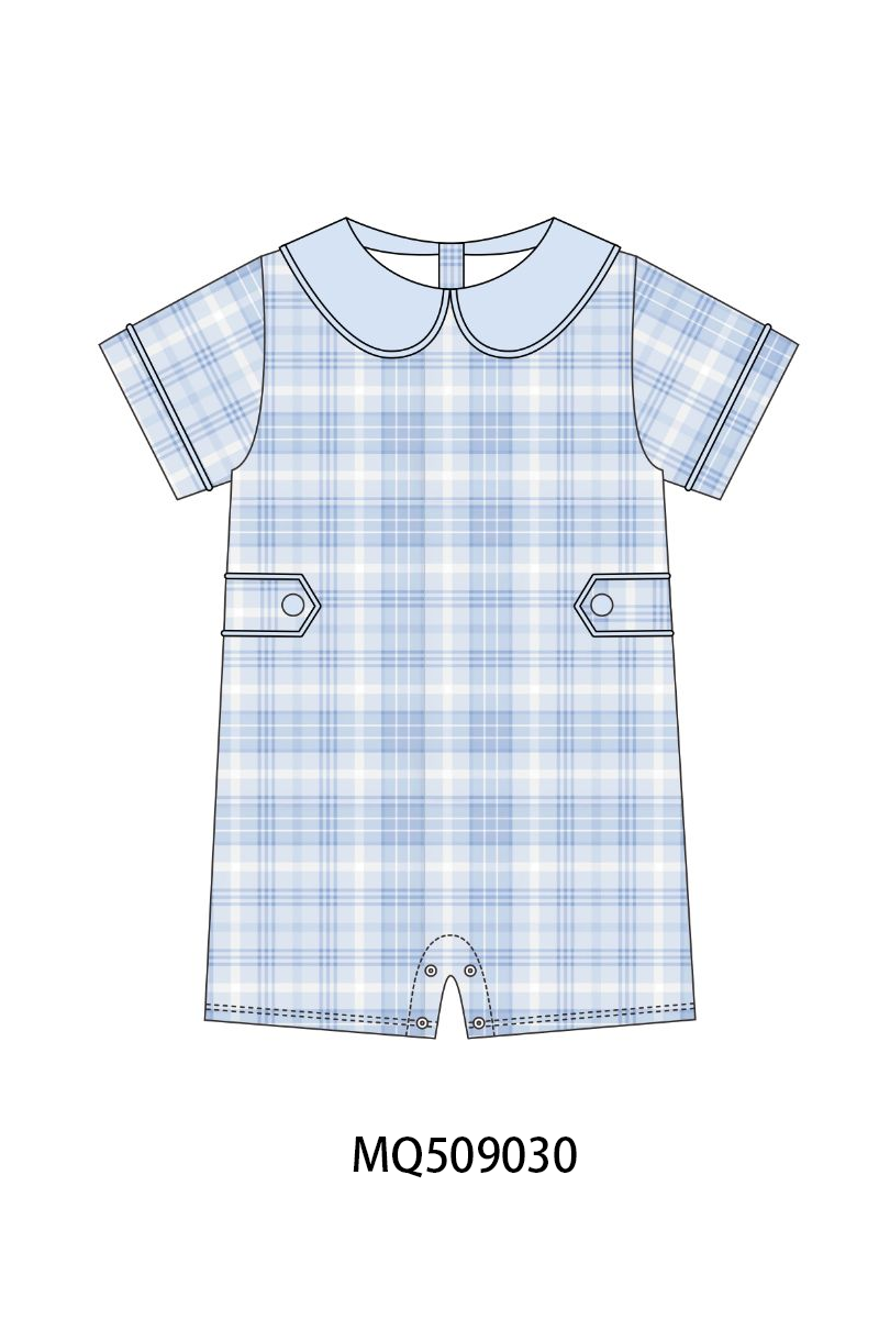 Blue Plaid Peter Pan Collar Romper