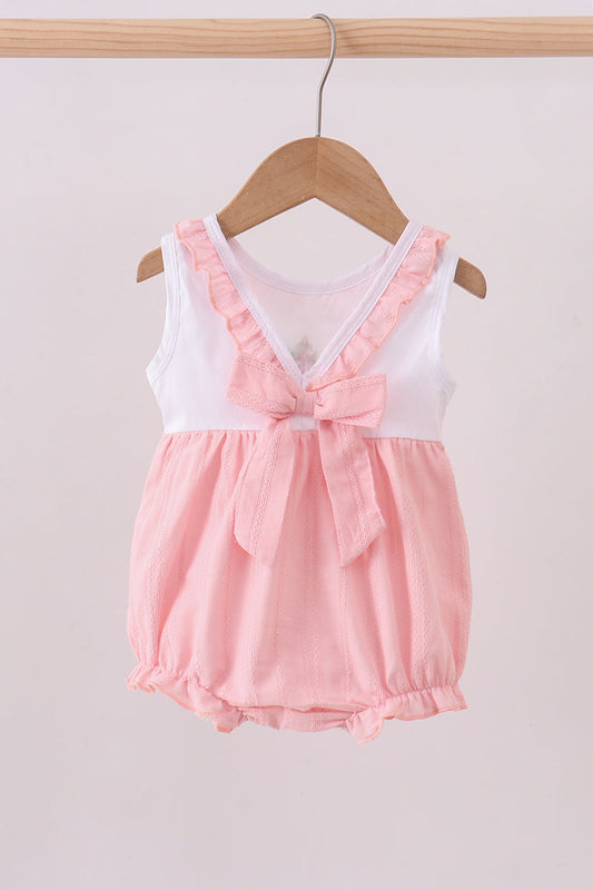 Pink Cross Jacquard Embroidery Ruffle Bubble