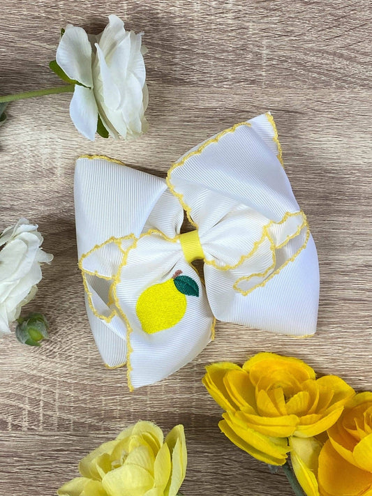 Lemon Embroidered Moonstitch Hair Bow