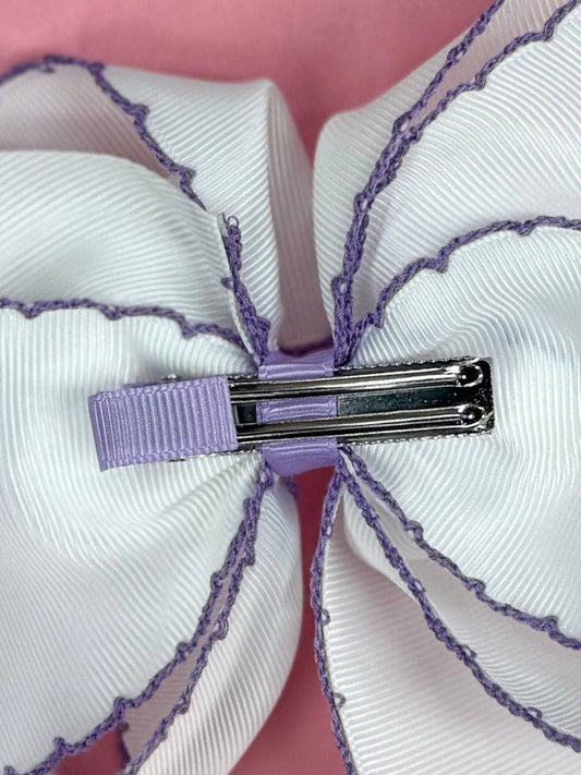 4.5" White with Lavender Moonstitch Hair Bow