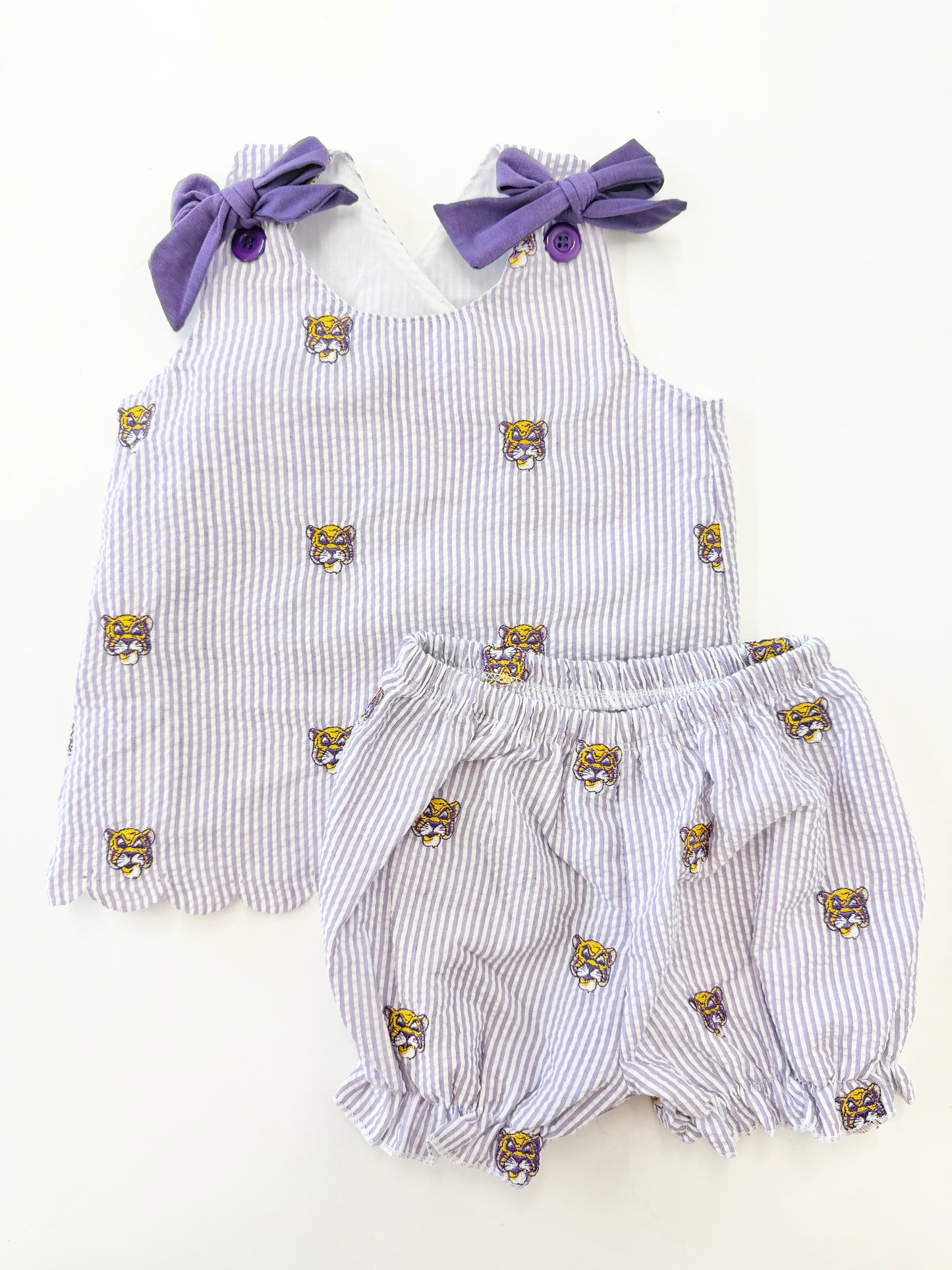 Tigers Embroidered Seersucker Bloomer Set