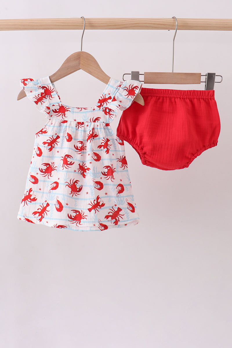 Crabs & Crawfish Ruffle Muslin Bloomer Set