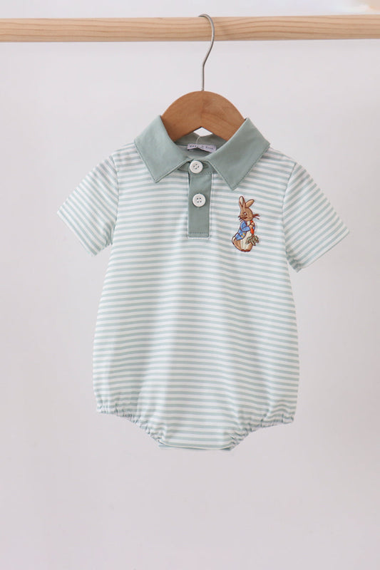 Sage Bunny Embroidered Stripe Bubble