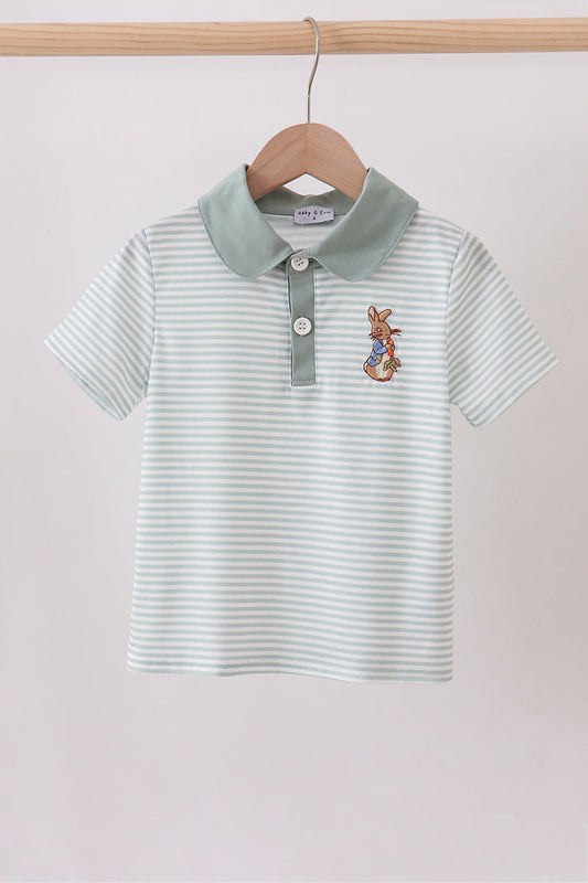 Sage Bunny Embroidered Stripe Shirt